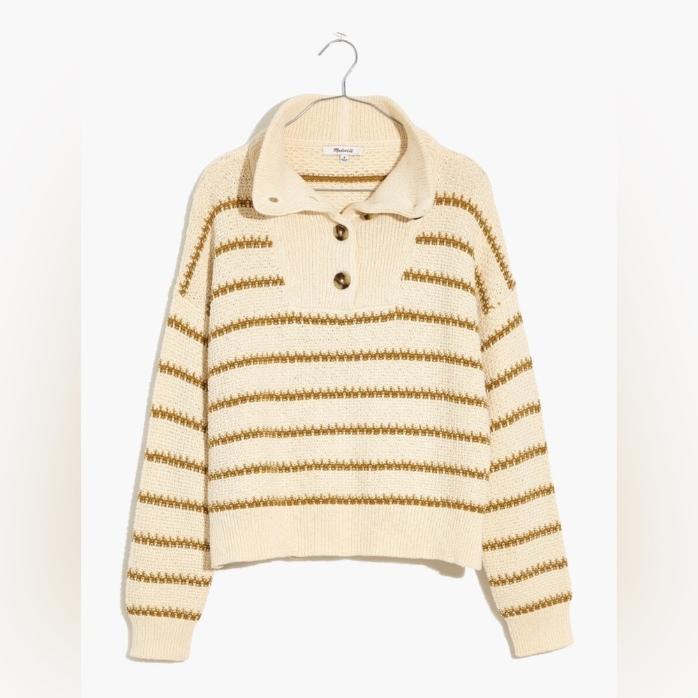 Madewell Canby Button Mockneck Sweater in Stripe, Size XS